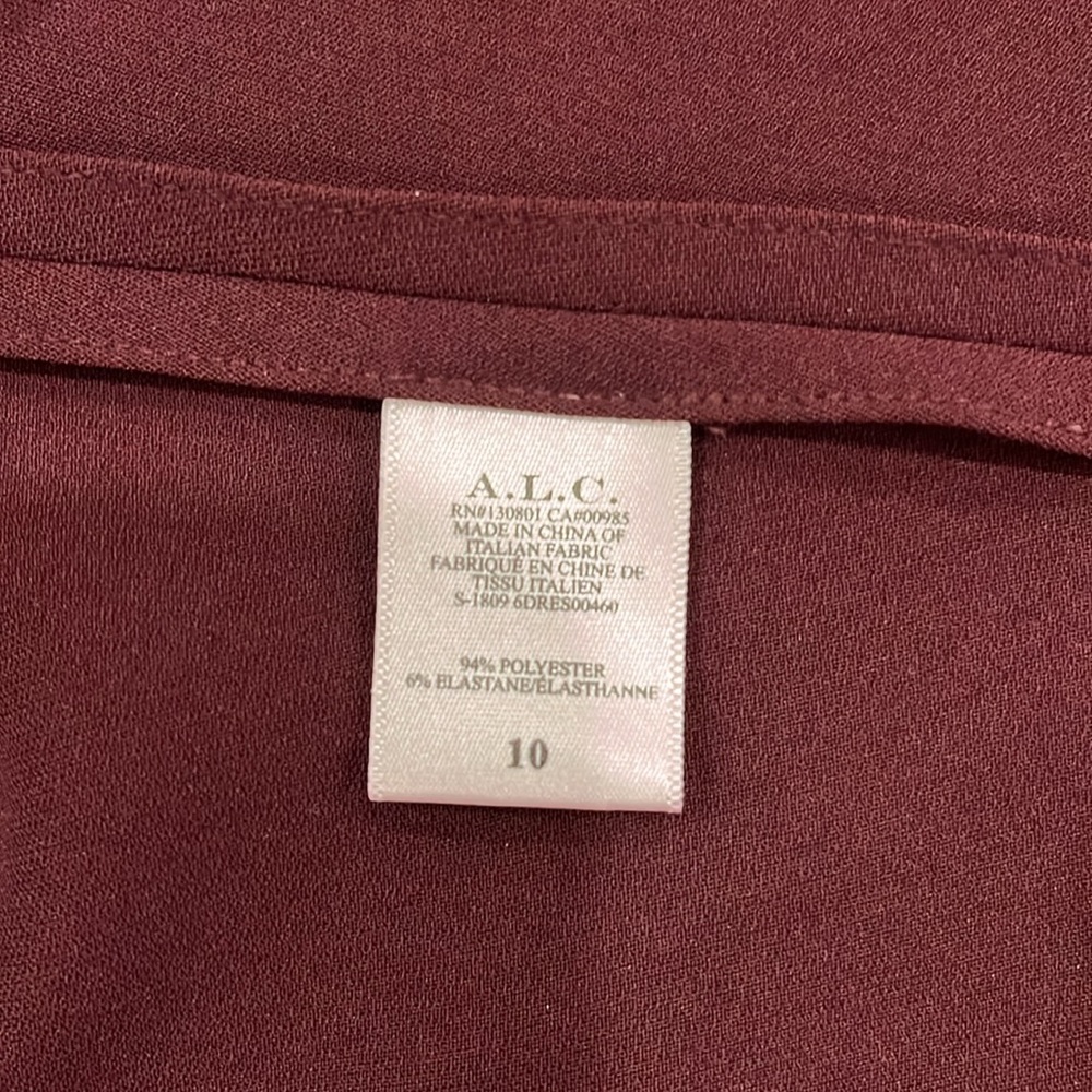 EUC ALC Loyola long sleeve plum fit and flare v neck dress with asymmetrical hem - Picture 11 of 12